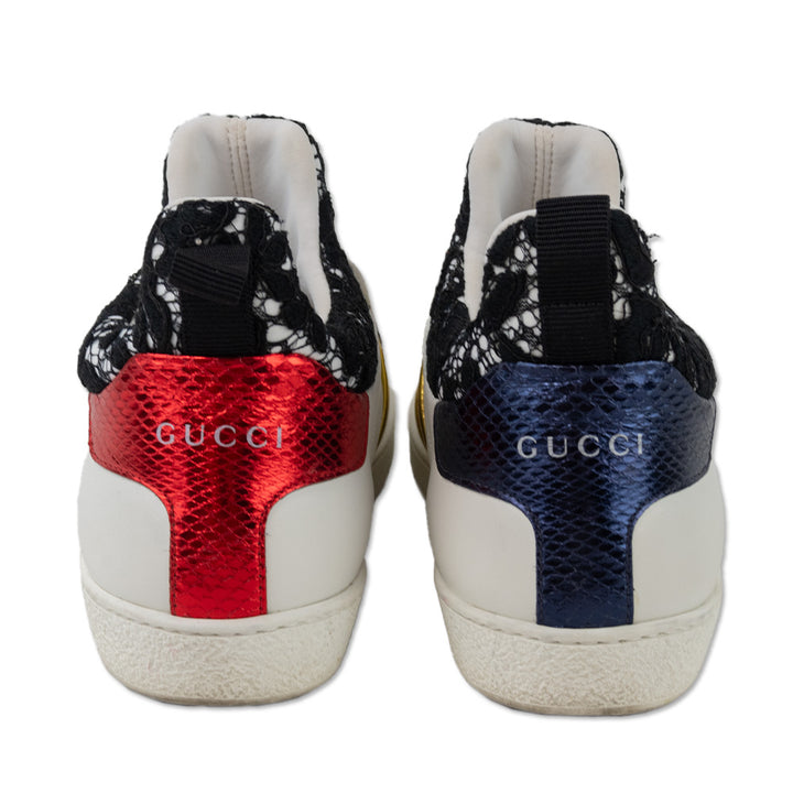 Gucci White Leather Lace Sylvie Web Accent Low-Top Sneakers