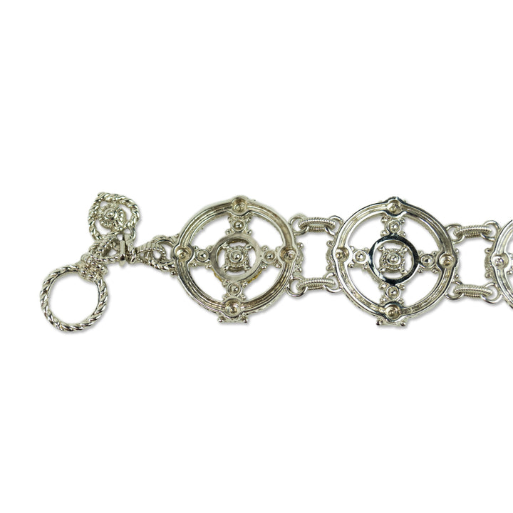 Judith Ripka Silver 18K Gold Diamond Charm Link Bracelet