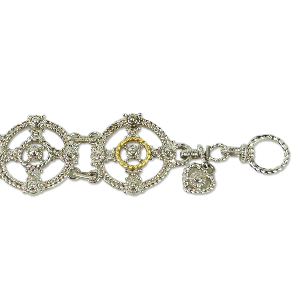 Judith Ripka Silver 18K Gold Diamond Charm Link Bracelet