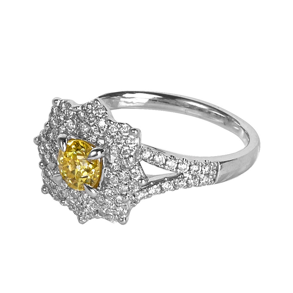 18 KT White Gold & Diamond Flower Engagement Ring