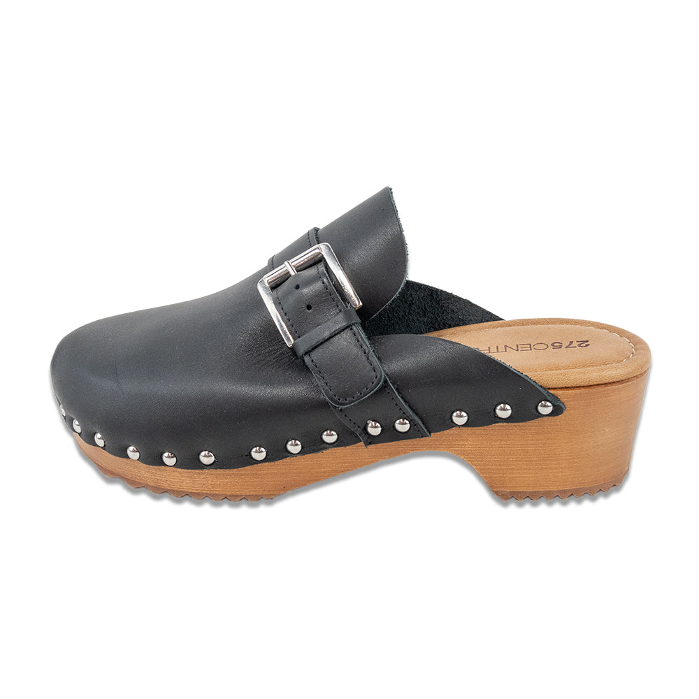 275 Central Sorokin Black Leather Wood Clog