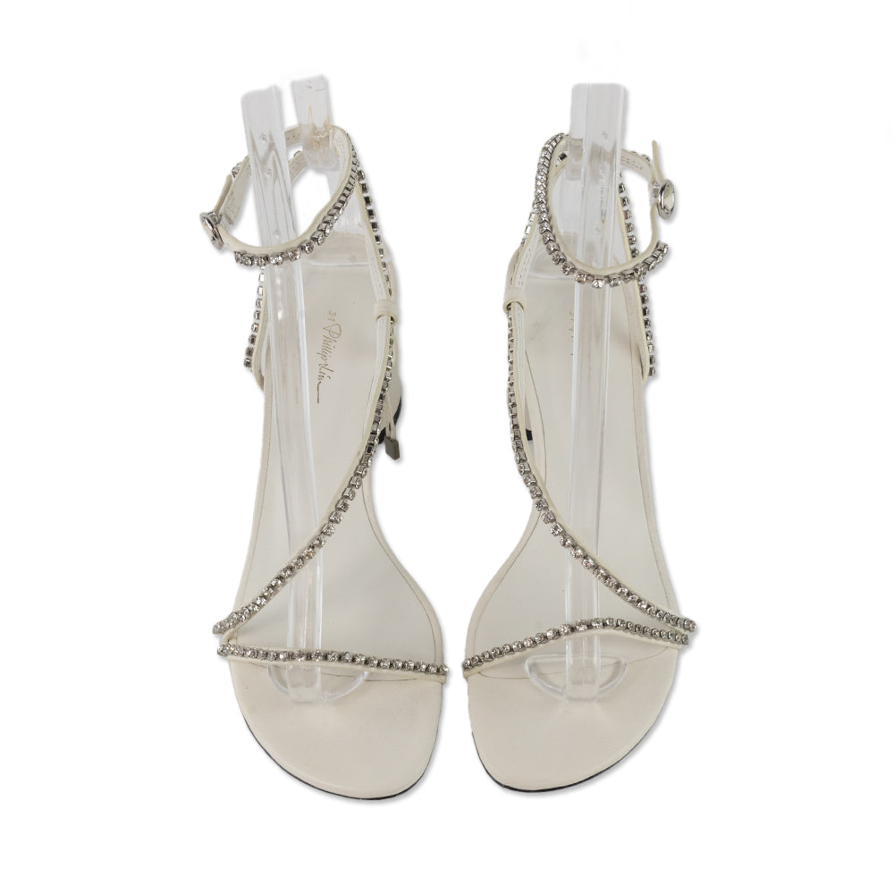 3.1 Phillip Lim White Leather Sandals with Crystal Embellished Straps