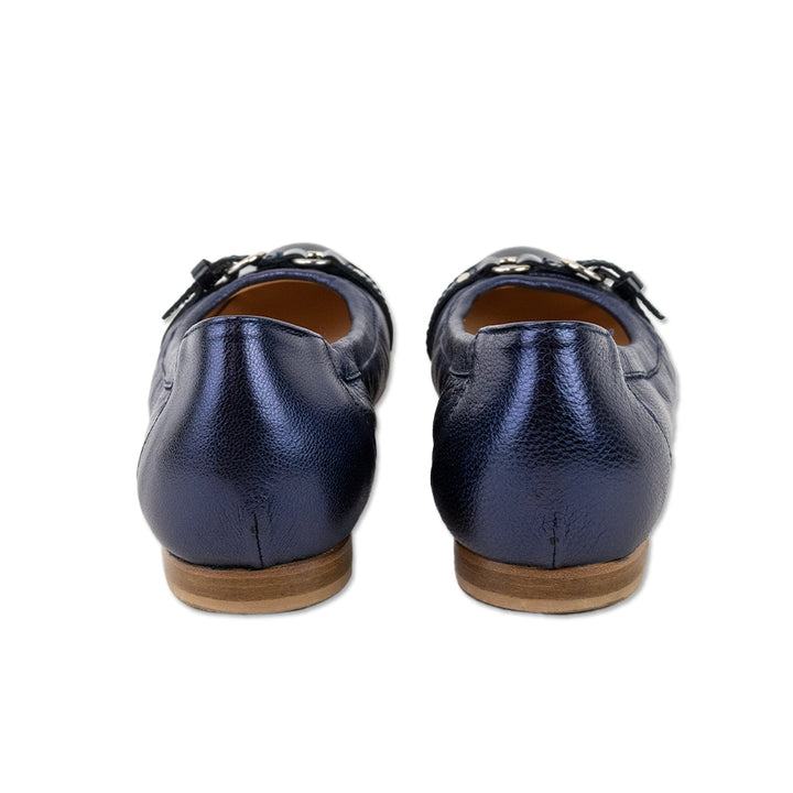 AGL Blue Leather Round Toe Ballet Flats