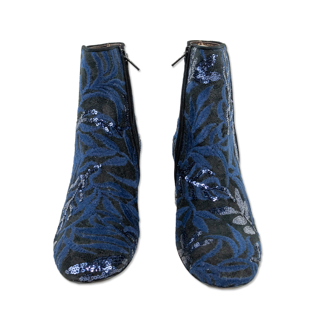 AGL Navy Embroidered Sequin Black Lace Boots