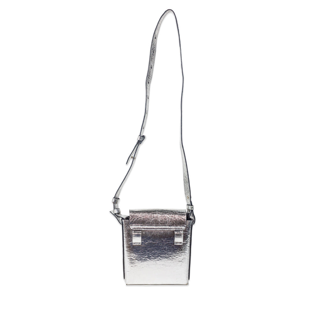 Able Made Metallic Silver Leather Flap Top Crossbody Bag