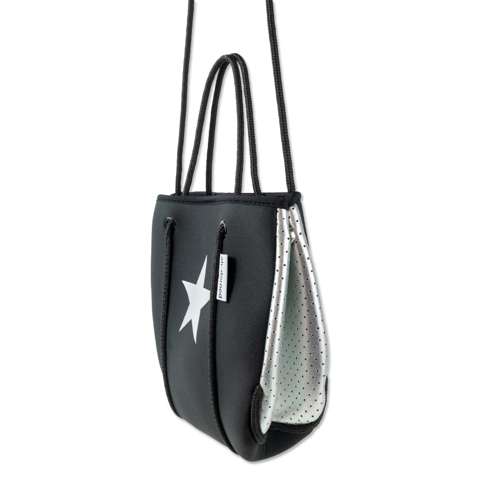 Ahdorned Black Neoprene Crossbody Bag with White Star