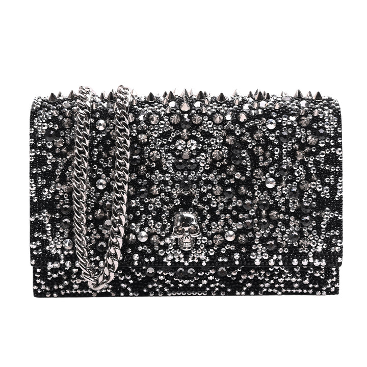 Alexander McQueen Black & Silver Crystal Studded Skull Mini Bag