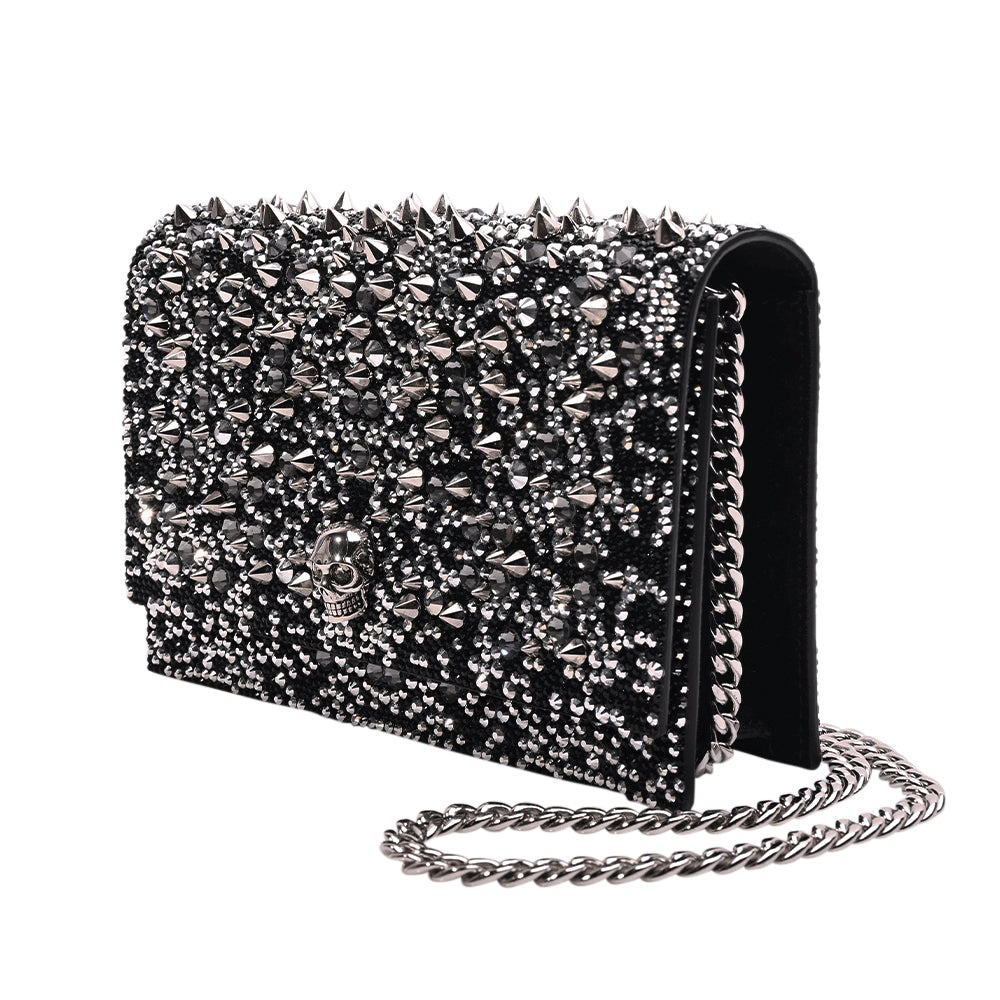 Alexander McQueen Black & Silver Crystal Studded Skull Mini Bag