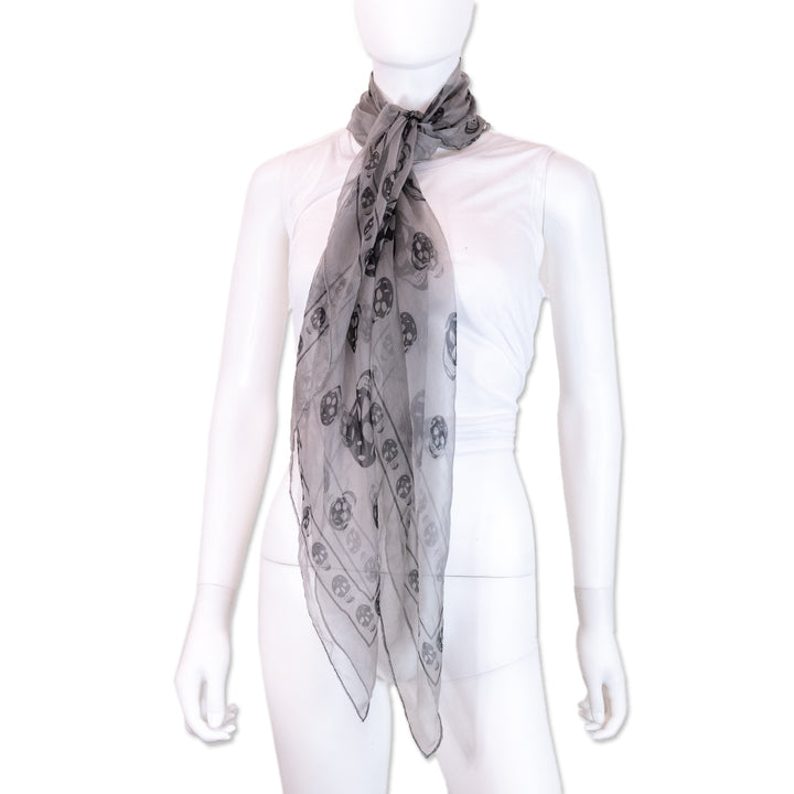 Alexander McQueen Gray and Black Skull Motif Silk Scarf