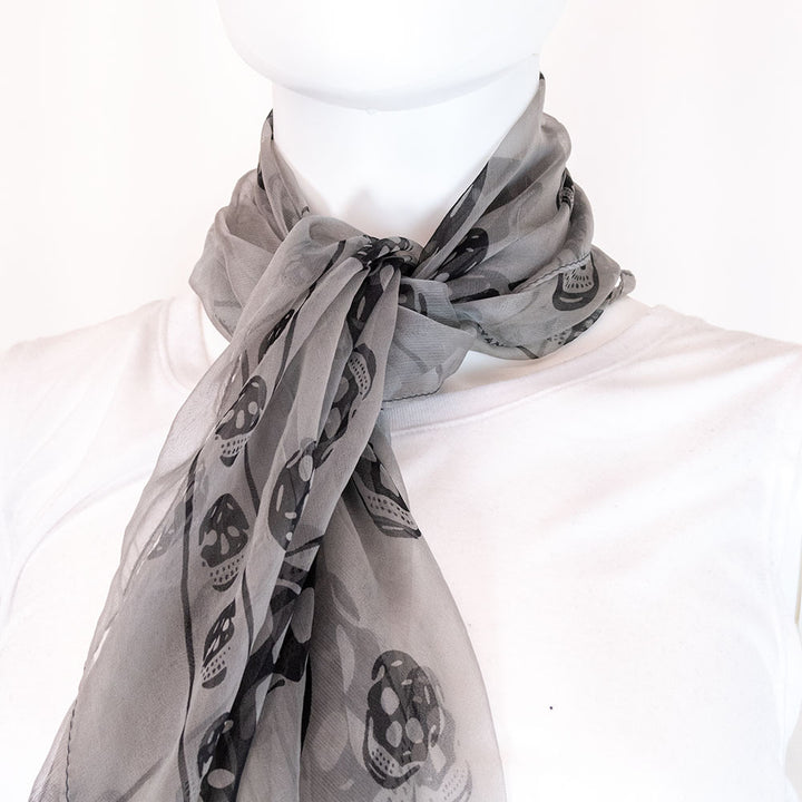 Alexander McQueen Gray and Black Skull Motif Silk Scarf