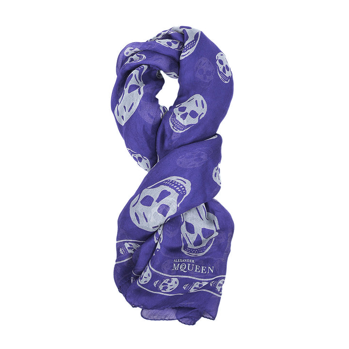 Alexander McQueen Sapphire Blue Silk Scull Scarf