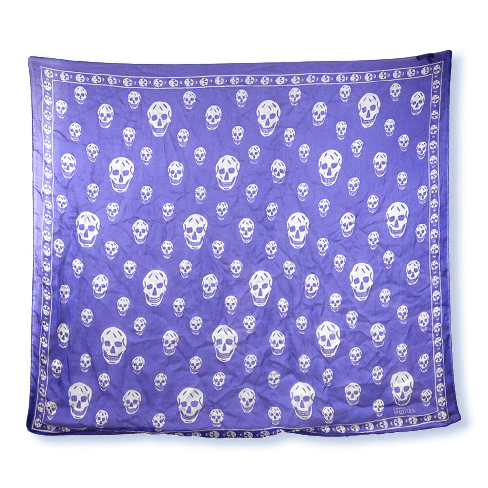 Alexander McQueen Sapphire Blue Silk Scull Scarf