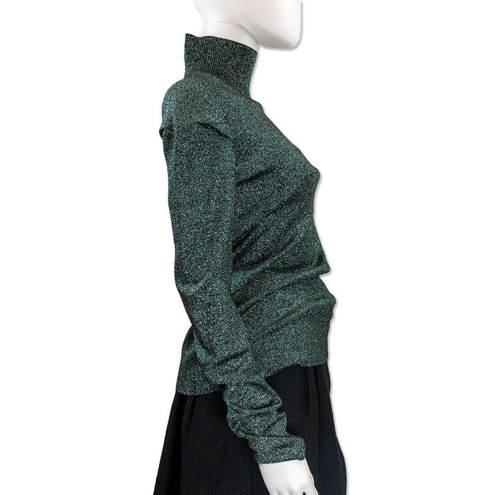 Alexander Wang Teal Metallic Black Wool Turtleneck Sweater