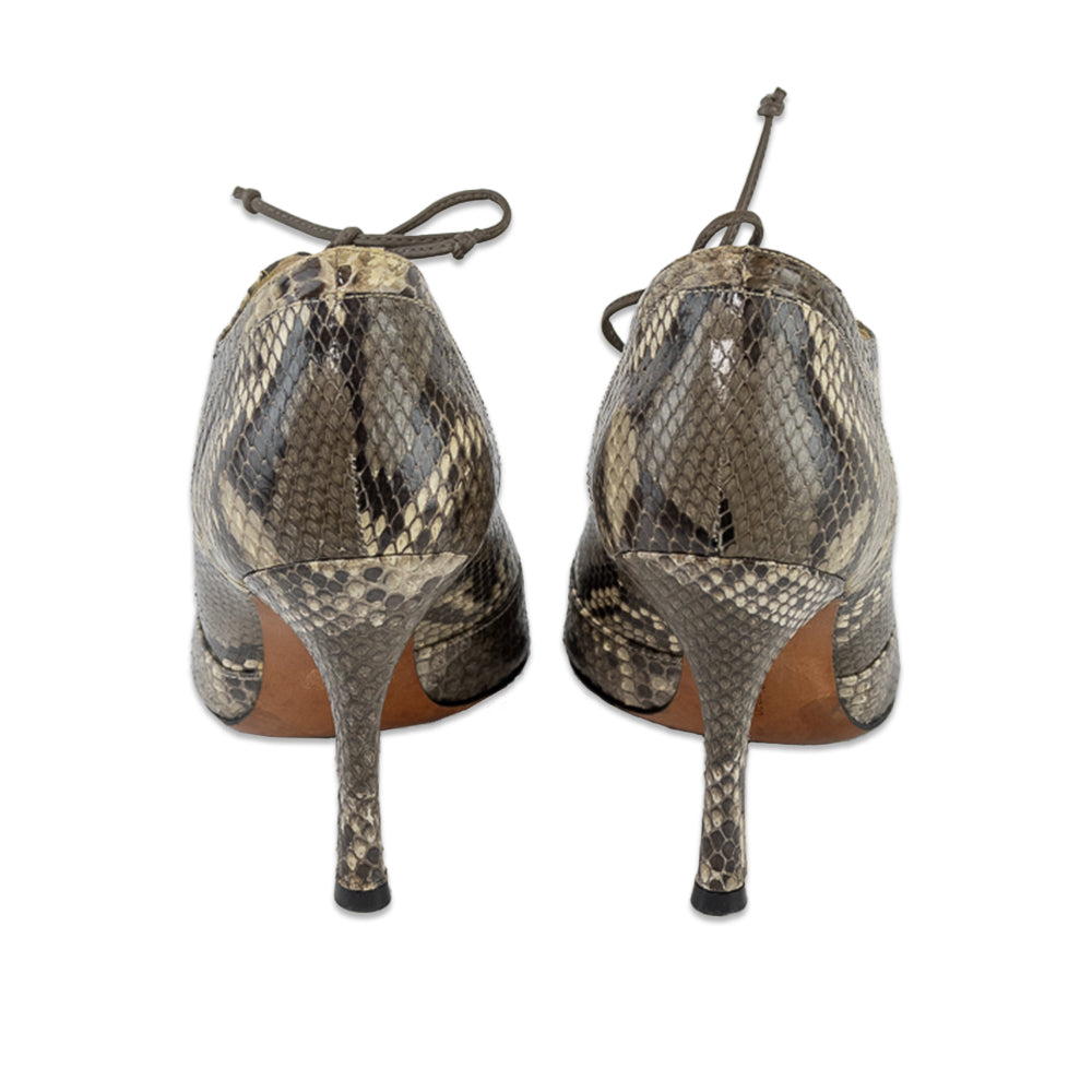 Alexandre Birman Beige Python Snakeskin Lace-Up Peep Toe Booties