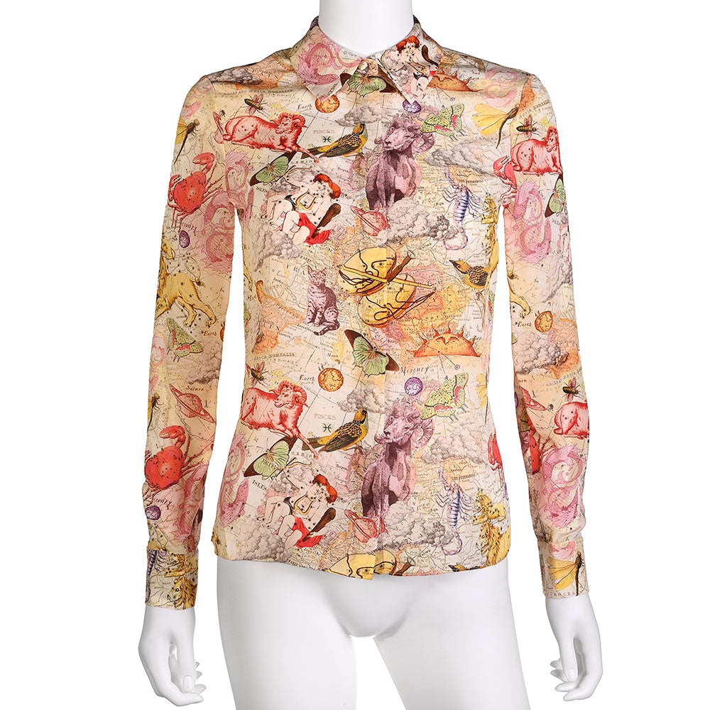 Alice & Olivia Zodiac Love Silk Print Top