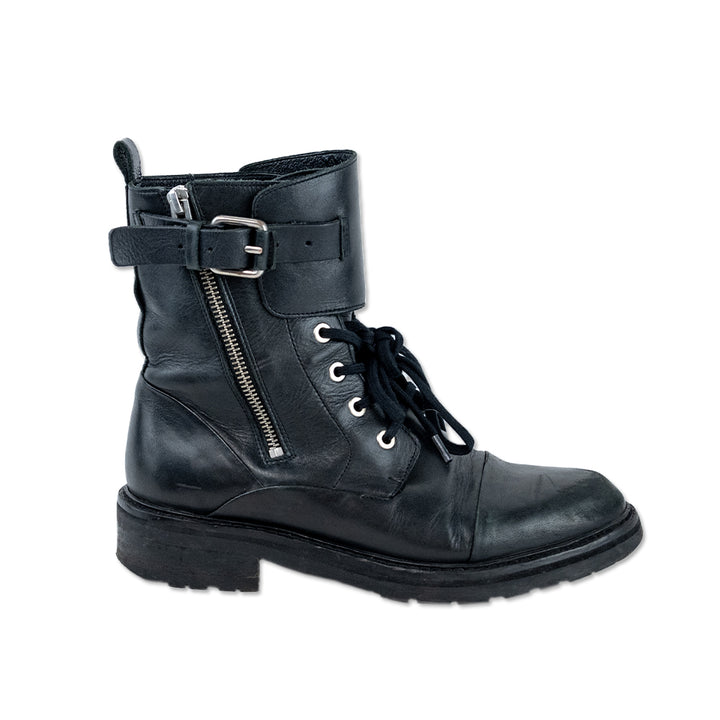 AllSaints Brigade Black Leather Biker Boots