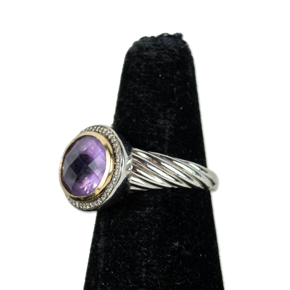 Amethyst & Diamond with 925 Sterling Silver Oval Cable Ring