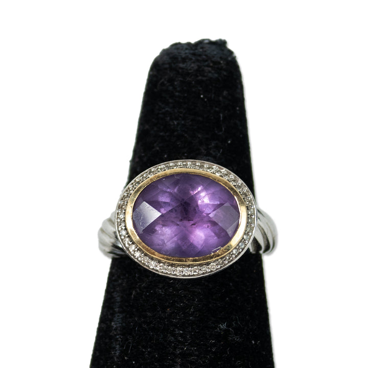 Amethyst & Diamond with 925 Sterling Silver Oval Cable Ring