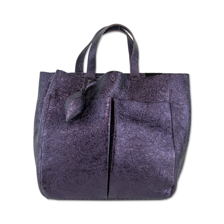 Anya Hindmarch Bits & Bobs Metallic Purple Crinkle Patent Leather Tote