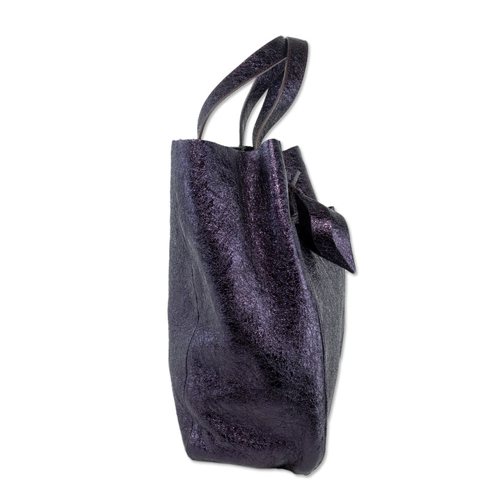 Anya Hindmarch Bits & Bobs Metallic Purple Crinkle Patent Leather Tote