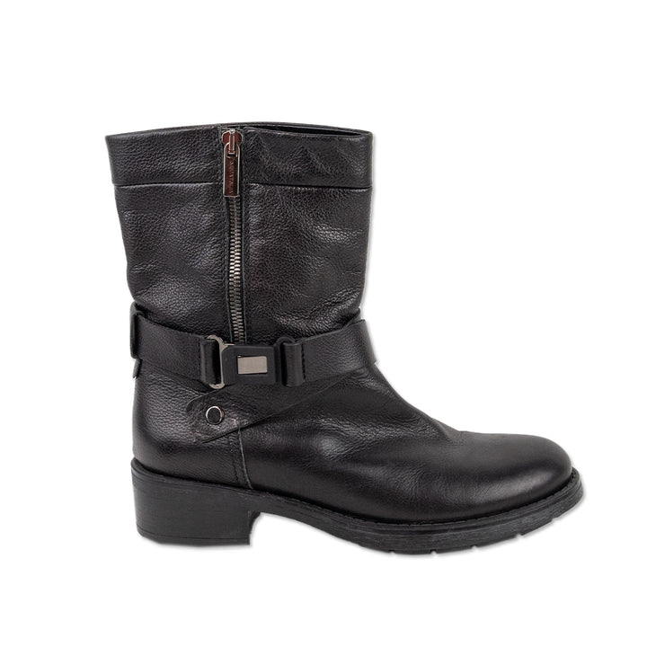 Aquatalia Black Leather Ankle Boots with Straps