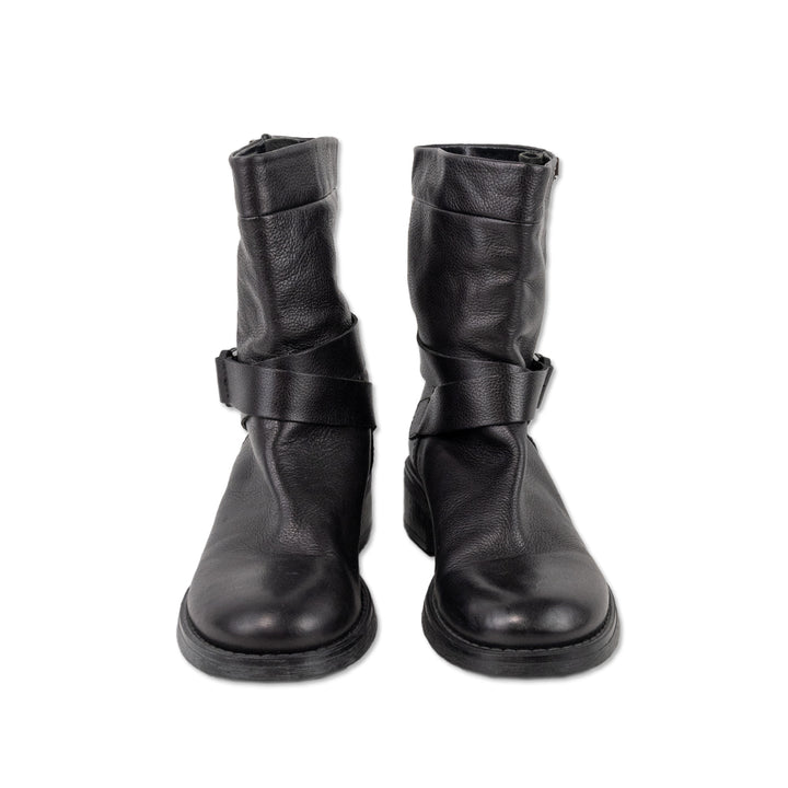 Aquatalia Black Leather Ankle Boots with Straps