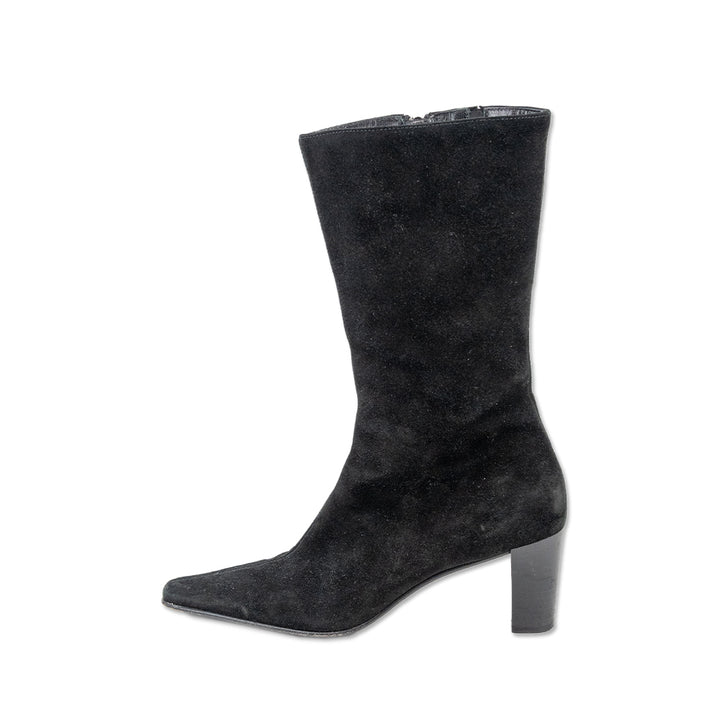 Aquatalia Black Suede Calf Pointed Toe Heeled Boots