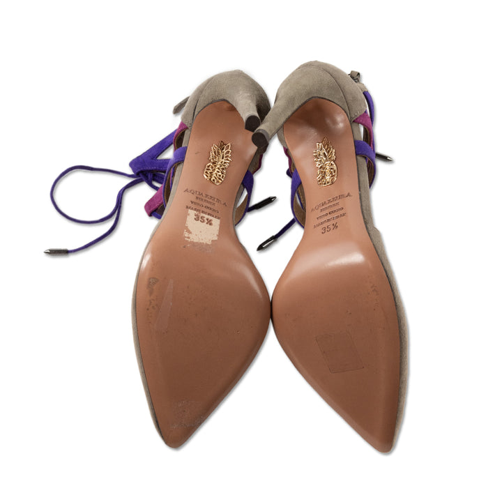 Aquazzura Gray Suede Purple Lace Up Pump