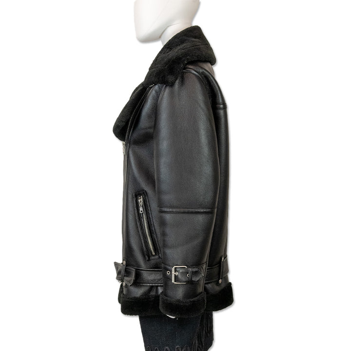 Avec Les Filles Black Faux Shearling Leather Biker Jacket