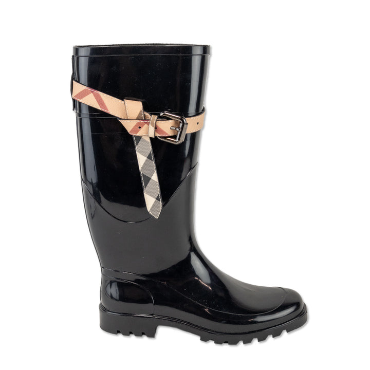 Burberry Black Kenyon Nova Check Belt Rain Boots