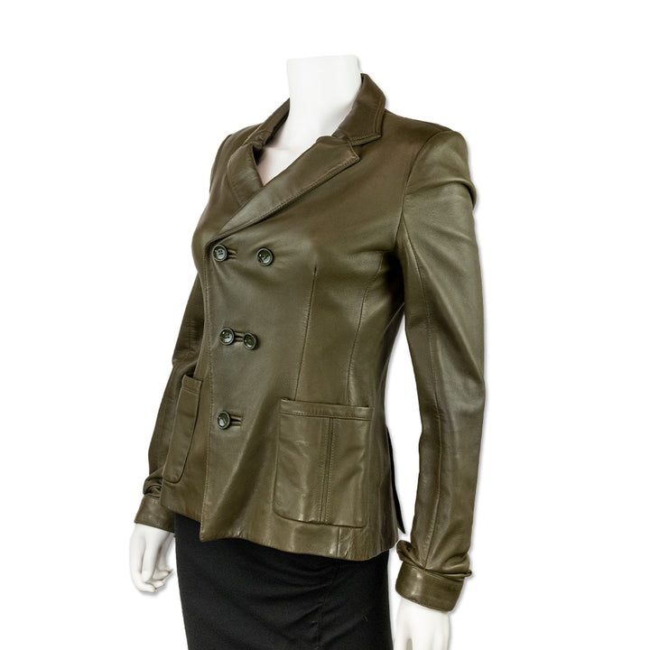 Balenciaga Army Green Leather Blazer