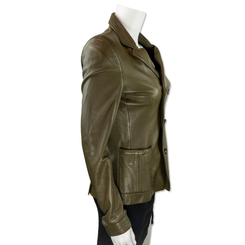 Balenciaga Army Green Leather Blazer