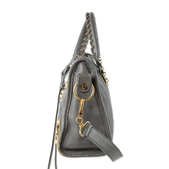 Balenciaga Mini City Bag in Gray Leather with Gold Hardware