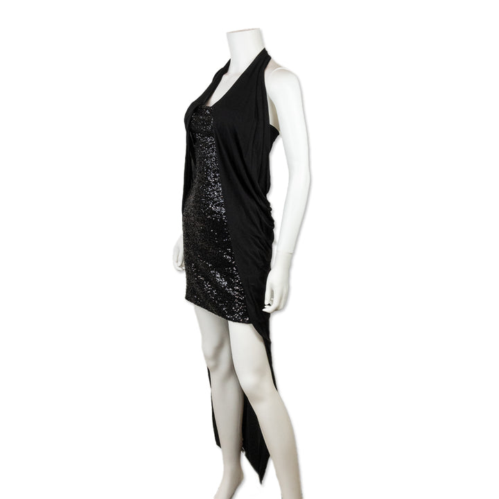 Balmain Black Halter Neck Cape Sequin Dress