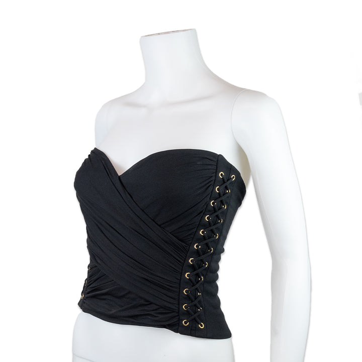 Balmain Black and Gold Lace up Corset Top