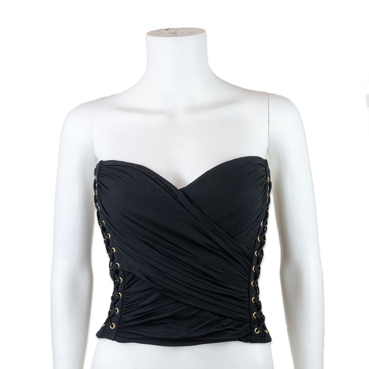 Balmain Black and Gold Lace up Corset Top