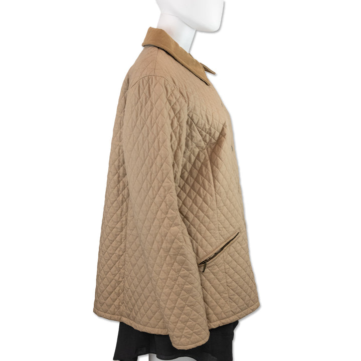 Barbour Beige Quilted Suede-Collar Jacket