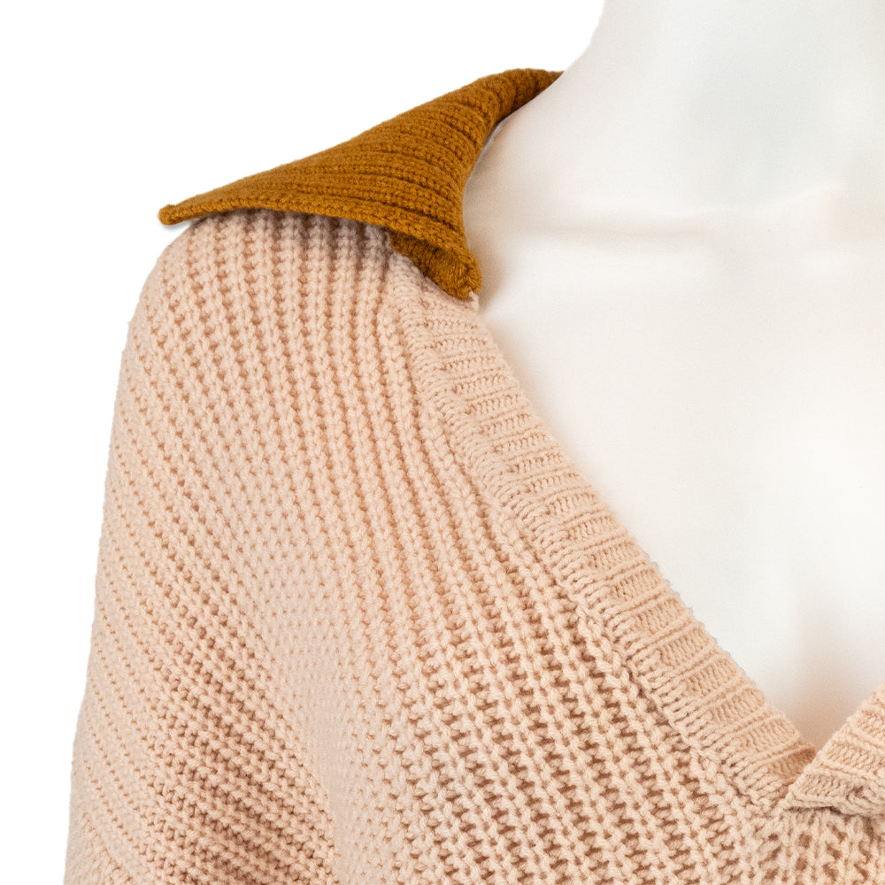 Baum Und Pferdgarten Pink and Orange V- Neck Cable Knit Sweater