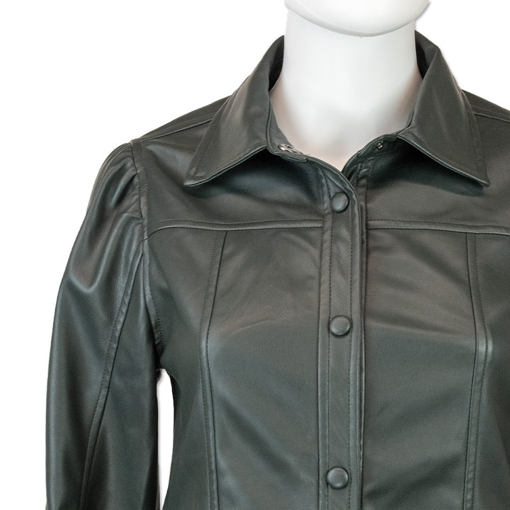 BLANKNYC Dark Green Faux Leather Shirt Shacket