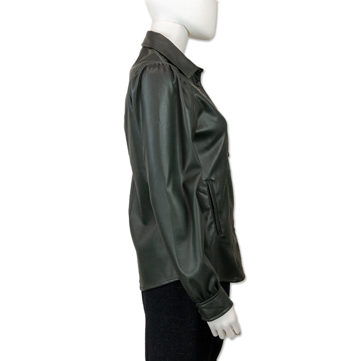 BLANKNYC Dark Green Faux Leather Shirt Shacket