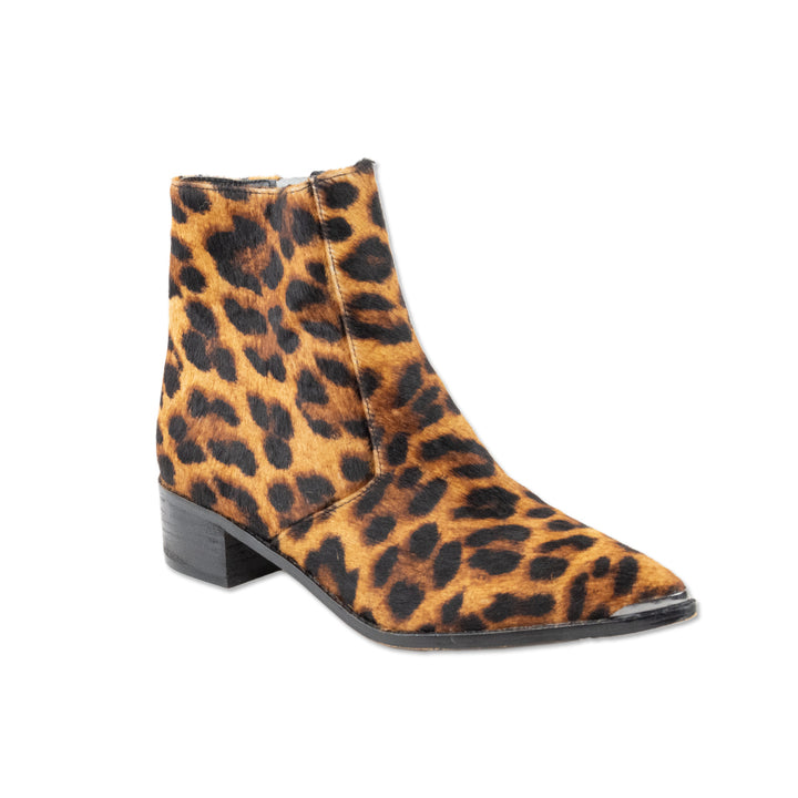 Botkier Animal Print Calf Hair Pointed Toe Ankle Boots