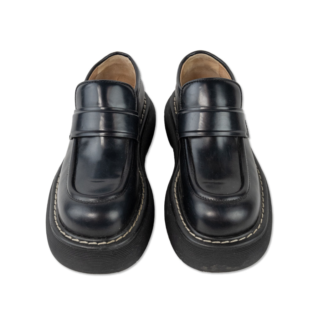 Bottega Veneta Black Leather Swell Loafers