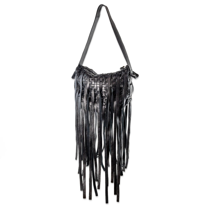 Bottega Veneta Black Woven Fringe Shoulder Bag