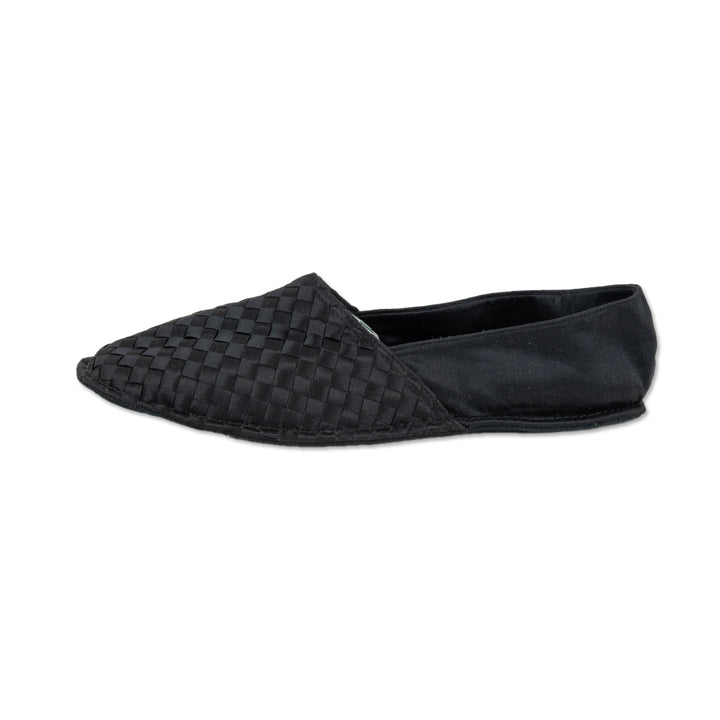 Bottega Veneta Black Woven Silk Slippers