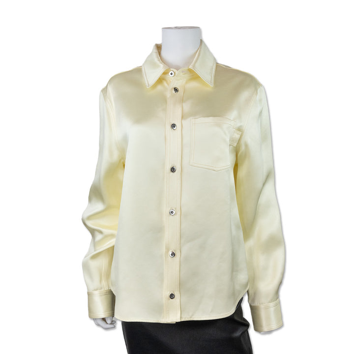 Bottega Veneta Butter Yellow Oversized Silk Twill Button Down