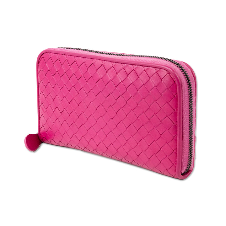 Bottega Veneta Pink Leather Intrecciato Weave Continental Wallet