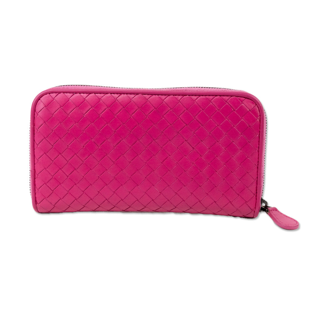 Bottega Veneta Pink Leather Intrecciato Weave Continental Wallet