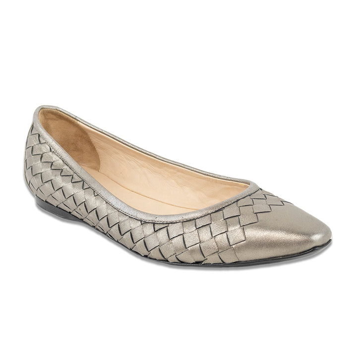 Bottega Veneta Silver Intrecciato Weave Leather Ballet Flats