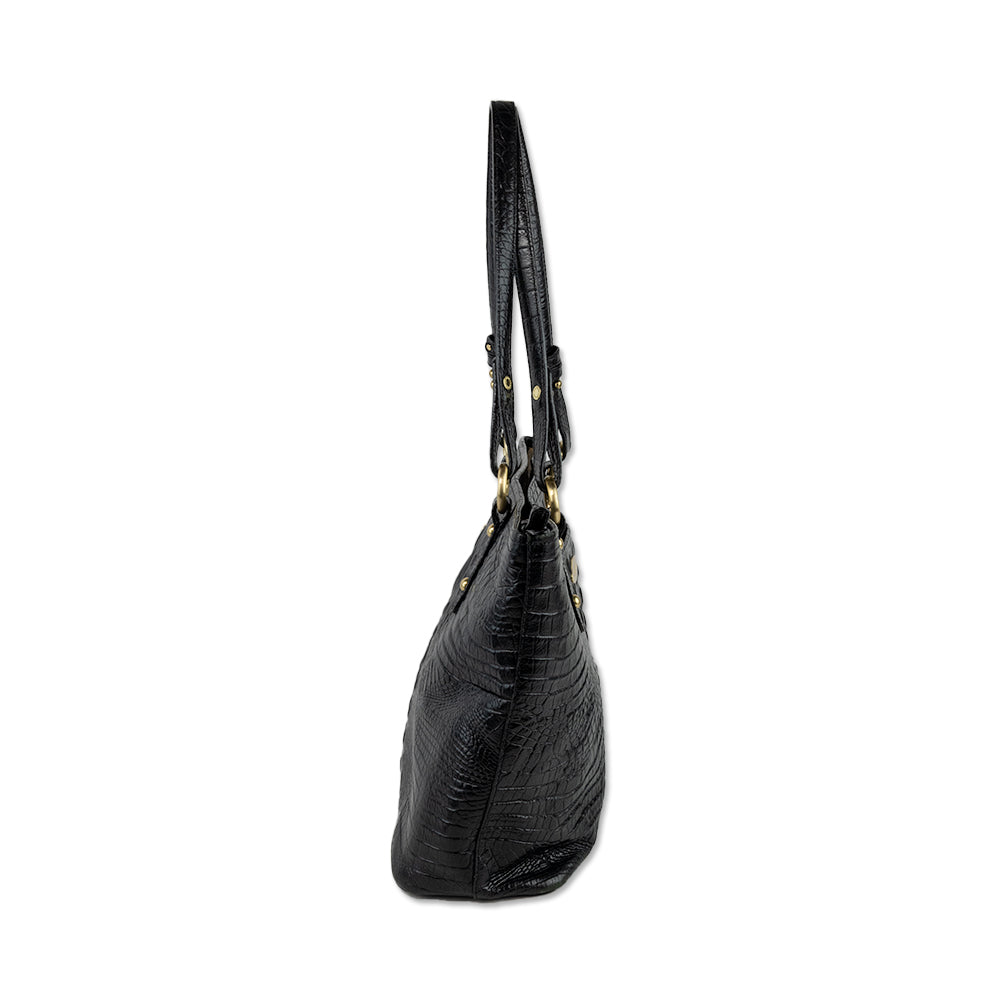 Brahmin Black Embossed Leather Tote