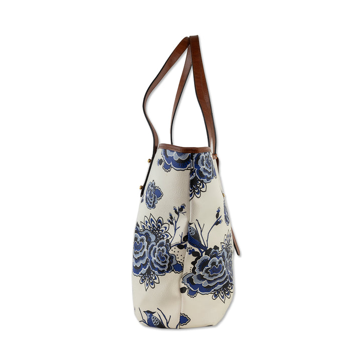 Brahmin White Coated Canvas Blue Delft Pattern All Day Tote